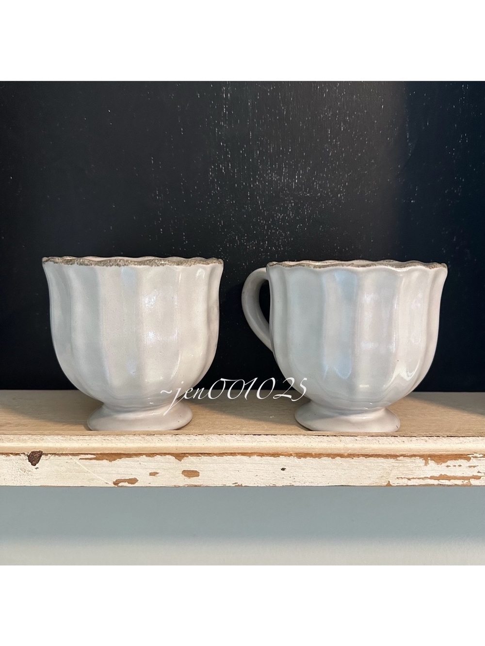 2pc 12oz Scalloped Edge Ceramic Mug with Foot Sour Cream- Hearth & Hand Magnolia - Picture 10 of 12